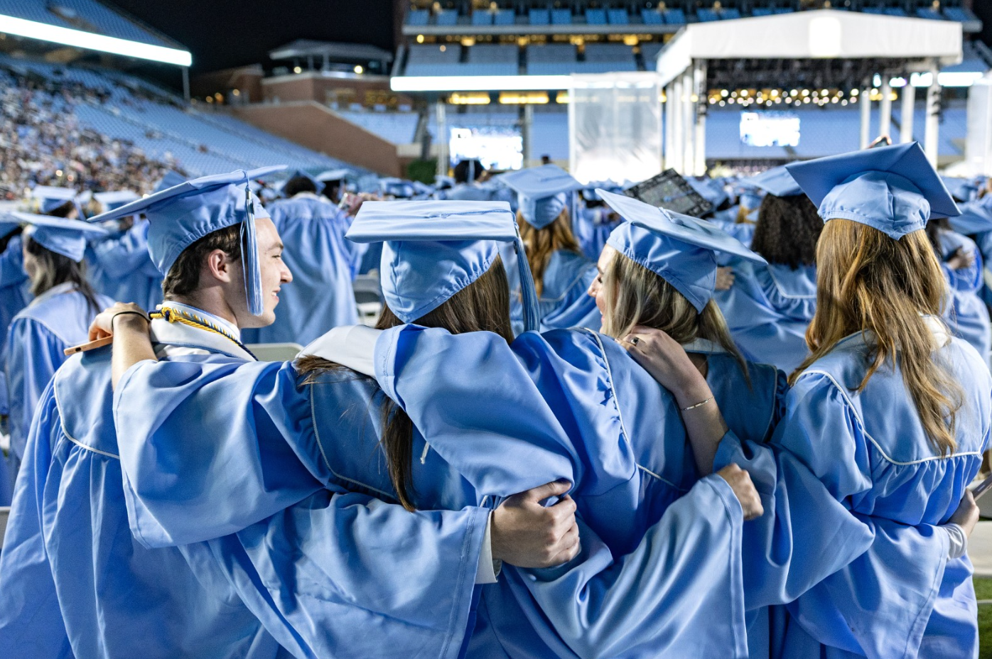 Students wearing graduation regalia